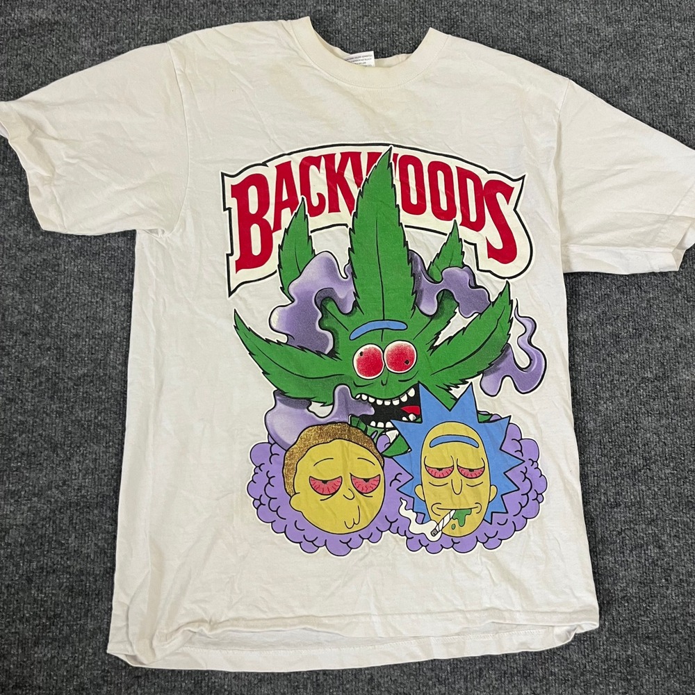Shaka Wear T-Shirt Mens Size L White Rick and Morty Backwoods Graphic Heavy